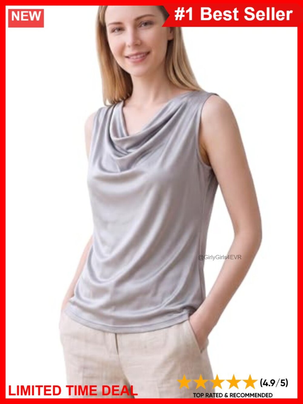 100% Mulberry Silk Tank Top Cowl Neck Sleeveless Dressy Blouse